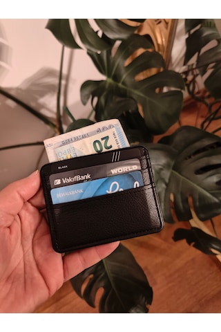 Prava Deri Suni Deri Basic Yatay Unisex Kredi Kartlık Siyah