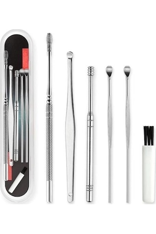 Ollevra 6 Parça Paslanmaz Çelik Kulak Balmumu Toplayıcı Çıkarıcı Temizleyici Bakımı Çubuk Seti Gri