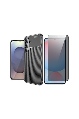 Vendas Galaxy Uyumlu S24 Fe Kılıf Zore Negro Silikon Kapak + Hayalet Ekran Koruyucu Siyah