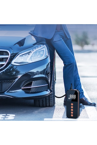 Wezone Siyah Akıllı Araç Lastik Hava Pompa - 5 Modlu Otomatik Durdurma, Büyük Sayıcı, Led Işık Ve Powerbank Özellikli Taşınabilir Elektrikli Pompa