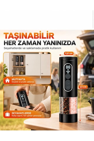 Filizshop Auhma Ahb-15 Akıllı Led Ekranlı Şarjlı Otomatik Tuz Karabiber Öğütücü 3 Hız Ayarlı Seramik Bıçaklı Gümüş - Siyah