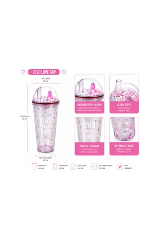 Unicorn Temalı Pipetli Bardak 450 Ml Pembe Renkli Çocuk Matara Şeffaf Kapaklı Bpa İçermez 4 Farklı Model Çok Renkli - Pembe&mor Tonlu
