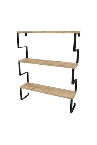 Metal Ayaklı Duvar Rafı, 3 Katlı Duvar Rafı, Kitaplık, Saksılık, Banyo, Mutfak, Salon, 60 70 15 Cm Atlantik Çam