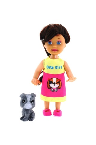 Cute Girl Gri Köpekli Ve Kumral Mini Bebek Nhr