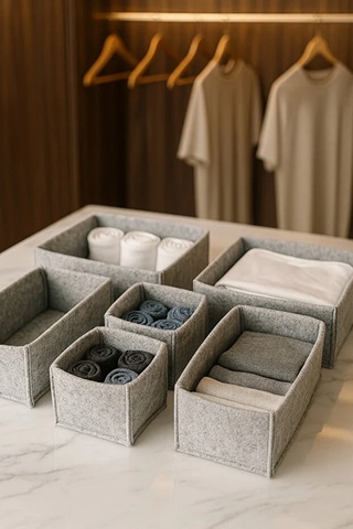 Gri Keçe Çekmece Ve Dolap Düzenleyici Organizer Seti 6 Parça Krem, Çok Amaçlı Düzenleyici Kutular Gri