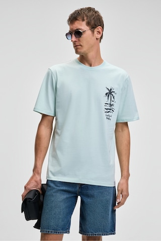 Grimelange SONORA Erkek Baskı Detaylı %100 Organik Pamuk Regular Fit Kısa Kollu Açık Yeşil T-Shirt