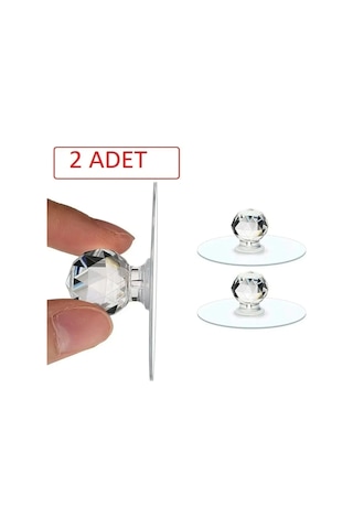 Mucit Home Şeffaf Kristal Başlıklı 2'li Yapışkanlı Kulp Dolap Çekmece Kulp Tutacak Askı Renkli