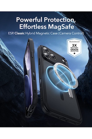 Esr Apple Uyumlu iPhone 17 Pro Kamera Kontrollü Manyetik Hibrit Kılıf buzlu Siyah Buzlu