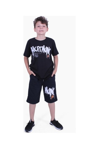 Fyk Kids Dg-nuk Yazı Baskılı Erkek Çocuk Yazlık Takım Siyah