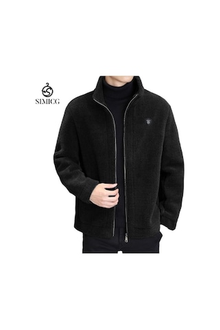 Erkek Kışlık Polar Astarlı Ceket, Sonbahar Ve Kış Kalınlaştırılmış Sıcak Günlük Giyim, Erkek Dış Giyim Siyah