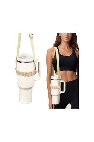 Aubyhe Stanley Bardak İçin Ayarlanabilir Silikon Askılı Kordon - Krem Rengi, Taşıma Kolaylığı Sağlar Haki