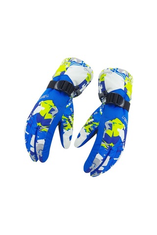 Geeroyoo Kışın Sıcak Tutan %100 Su Geçirmez Kayak Eldiveni - Mavi Desen, L Beden, Herkes İçin Uygun Mavi