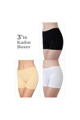 Arma Yıldız 3'lü Paket Kadın Karışık Renkli Boxer Şort Pamuklu Likralı Çok Renkli 2