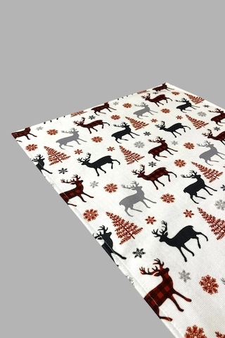 Masa Örtüsü Runner Yılbaşı Temalı Geyik Desenli 140x40 Raşel Örme Kadife Dijital Baskı Çok Renkli