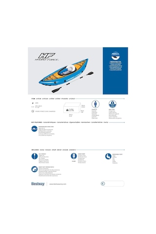 Bestway Hydro-Force Cove Champion Tek Kişilik Şişme Kano Set