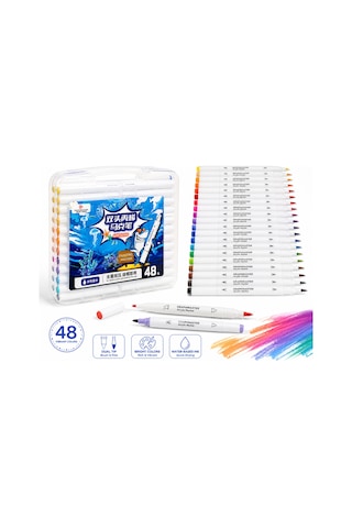 Graphmaster Sta-art Çift Uçlu Akrilik Marker 48'li Set Yuvarlak Uç Boya Kalemi Çok Renkli