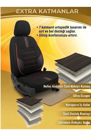 Yıldız Siyah Kırmızı Serisi Üniversal Oto Koltuk Kılıfı Ön Arka Koltuk Tam Set 10501124