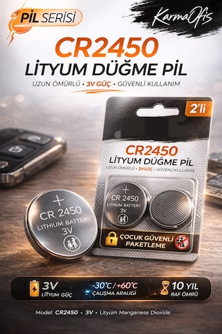 Cr2450 3v Lityum Düğme Pil 2 Li Paket Araç Kumandası, Akıllı Sensör, Tartı Pili