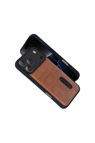 Apple İphone 17 Pro Max Sara Kartvizitli Deri Kılıf