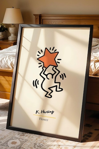 Keith Haring Flower Çerçeveli Tablo- Çiçek - Eklektik Tarz Duvar Dekoru