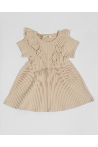 Luess Kız Çocuk Fırfır Detaylı Fitilli Elbise-Bej