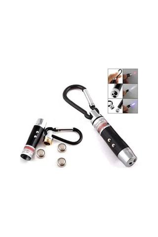 El Feneri Anahtarlık Işıklı Anahtarlık 3 Fonksyonlu Lazer Led Fener Açık Gri