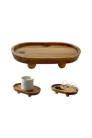 Shineyee Ahşap Mutfak Dekoratif Tepsi Tutucu, Oval Şekil, Yuvarlak Ayaklı, Dekor İçin Yükseltici Stand 11.8x19.8x4.3 Cm