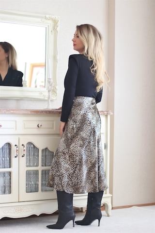 Ritnice Kadın Leopar Midi Saten Etek