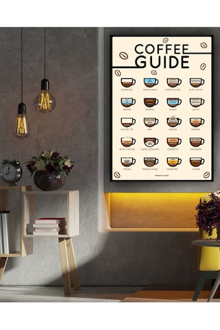 Coffe Guide Siyah Çerçeve Görünümlü Ahşap Duvar Tablosu A4 - Kahve Rehberi 21 X 29.7 A4coffe 01.