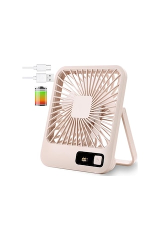 Küçük Masa Fanı, Taşınabilir Usb Şarj Edilebilir, 2000mah Pil Ve Lcd Ekranlı Eğilebilir Katlanabilir Kişisel M