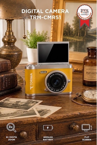 Mini Dijital Retro Kamera 48mp 8x Zoom Flip Ekranlı Selfie Video Vlog Kamerası Cmr51 Sarı