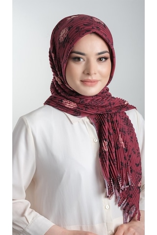 Hürrem Bone Bordo Pratik Hazır Geçmeli Tesettür Eşarp Kesik Elyaf Piliseli Çi (553630009) Bordo