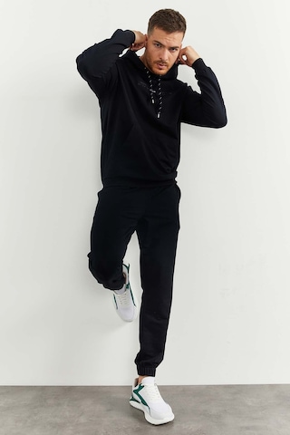 Tommy Life Lacivert Kapüşonlu Kanguru Cep Lastik Paça Erkek Oversize Eşofman Takımı - 85117 Lacivert