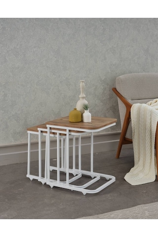 Sehpol Vera Demonte Zigon Sehpa Tekerlekli 3 Lü Beyaz Atlantik Çam