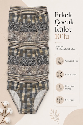 Tom John Erkek Çocuk Külot Pamuklu Likralı Garson 10 Lu Paket 41708 Çok Renkli