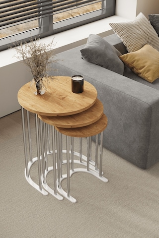 Usta Mekan Tokyo Gümüş Atlantik Çam Mdf 3 Lü Yuvarlak C Zigon Sehpa Gri