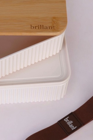 Zebra 2'li Bambu Kapaklı Lunch Box - 0,5 Lt + 0,5 Lt - Saklama Kabı Bej