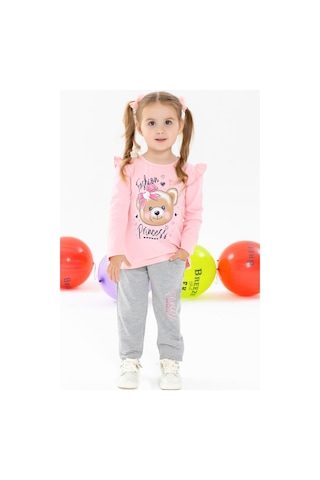 Breeze Kız Çocuk Taytlı Takım Fiyonklu Ayıcık Baskılı 1.5-5 Yaş, Pembe-pembe Pembe