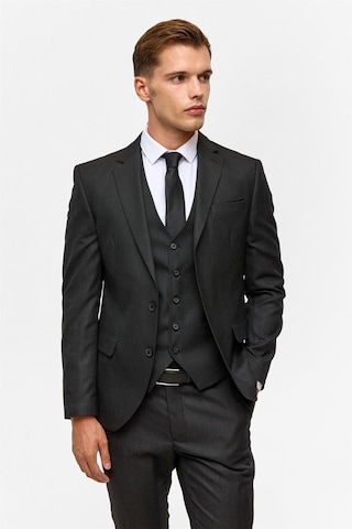 Süvari Siyah Slim Desenli Mono Yaka 6 Drop Yelekli Takım Elbise-38744 Siyah