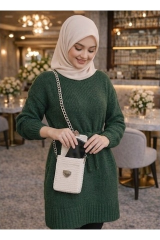 Luxic Core El Emeği Krem Örgü Kadın Çanta Gümüş Zincir Askılı Kilitli Astarlı Çapraz Omuz Çantası