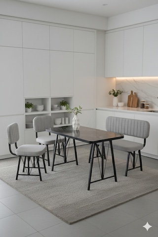 Elfin 70x110 Siyah Sabit, 2 Sandalye 1 Bench, Masa Sandalye Takımı, Mutfak Masası Takımı - Gri