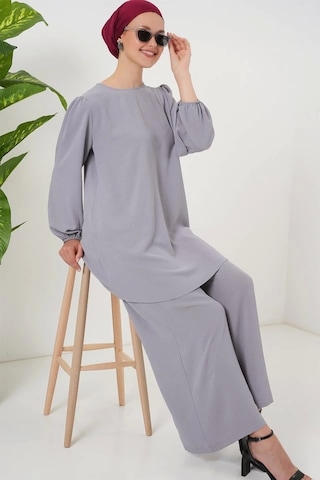 Defymoda Ayrobin Tunik Pantolon Alt Üst Takım 6712 - Gri Gri