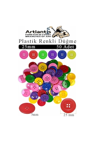 Renkli Düğme Plastik 2.5 Cm 50 Li 1 Paket 25 Mm Plastik Renkli Düğme Dikiş Parlak Yuvarlak 4 Delikli Düğme Etkinlik Okul