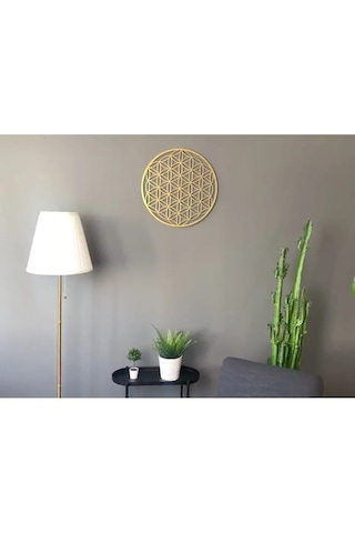 Yaşam Çiçeği Tekli Mdf Üzeri Gold Pleksi Duvar Dekorasyon