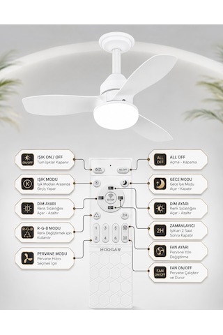 German New White Super Fan 60 Cm Kalın Kanat Dim Ayarlı Tavan Vantilatörü Rgb Led 16 Renk Sessiz Sinek Kovar