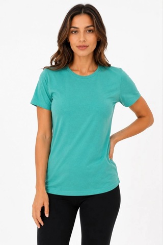 Novalisse Kadın Basic Tişört Bisiklet Yaka Kısa Kol Günlük Yazlık Slim Fit T-shirt - Su Yeşili Çoklu Renk