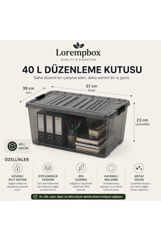 Lorempbox 40 L Ofis & İş Yeri Düzenleme Kutusu 4 Lü Set Antrasit
