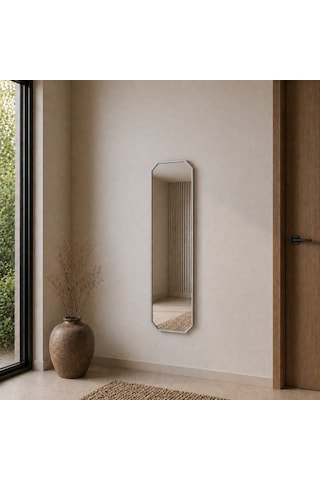 Modern Banyo Aynası 120x40 Cm Minimalist Dekoratif Duvar Aynası Modelleri Gümüş