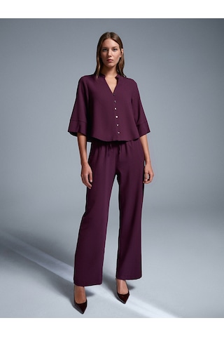 Dilvin 72195 Beli Lastikli Salaş Pantolon-bordo Bordo