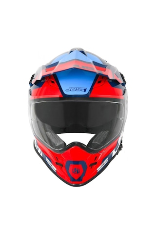 J34 Pro Tour Mavi-beyaz-kırmızı Güneş Vizörlü Cross Kask Çok Renkli